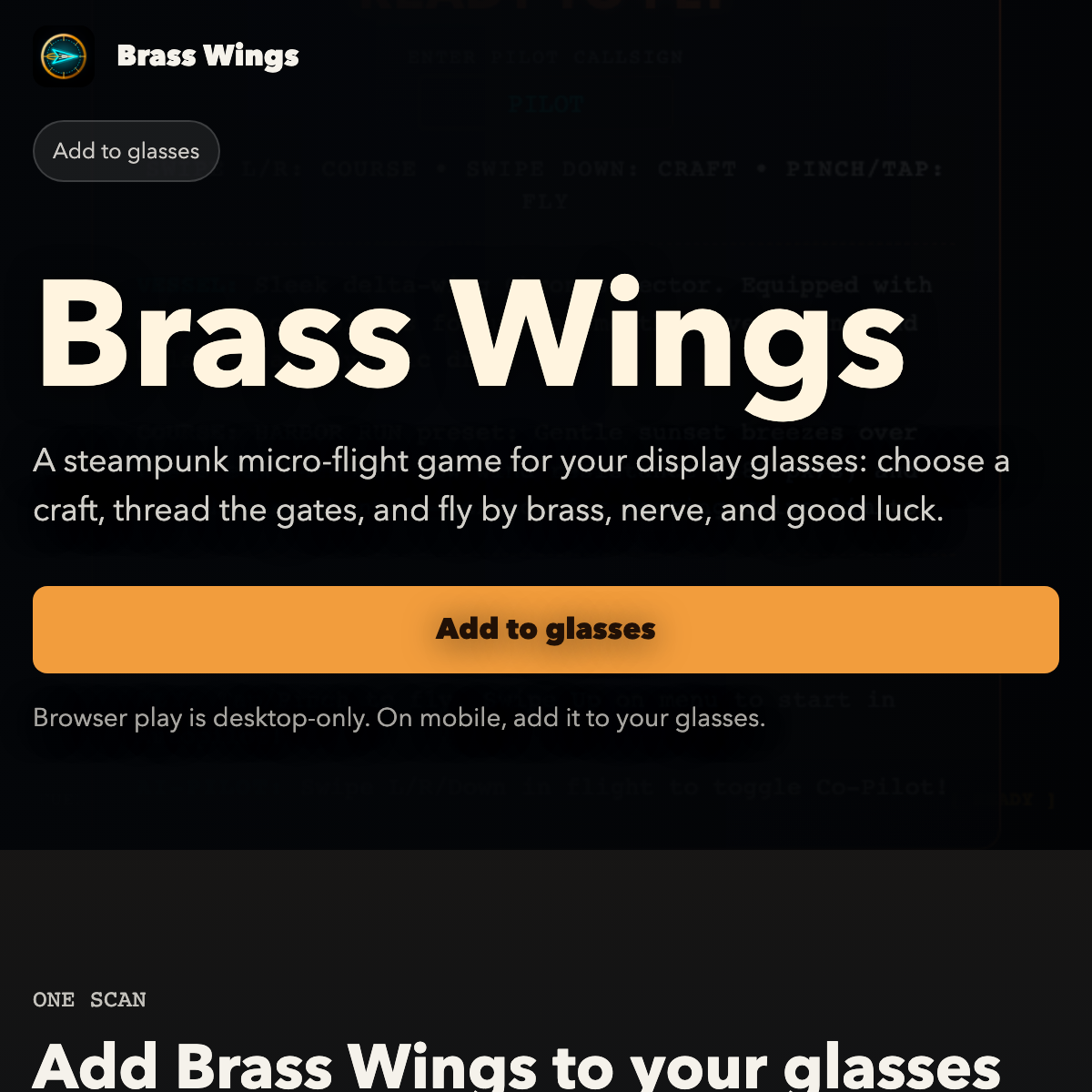 Brass Wings running on the Meta Ray-Ban Display