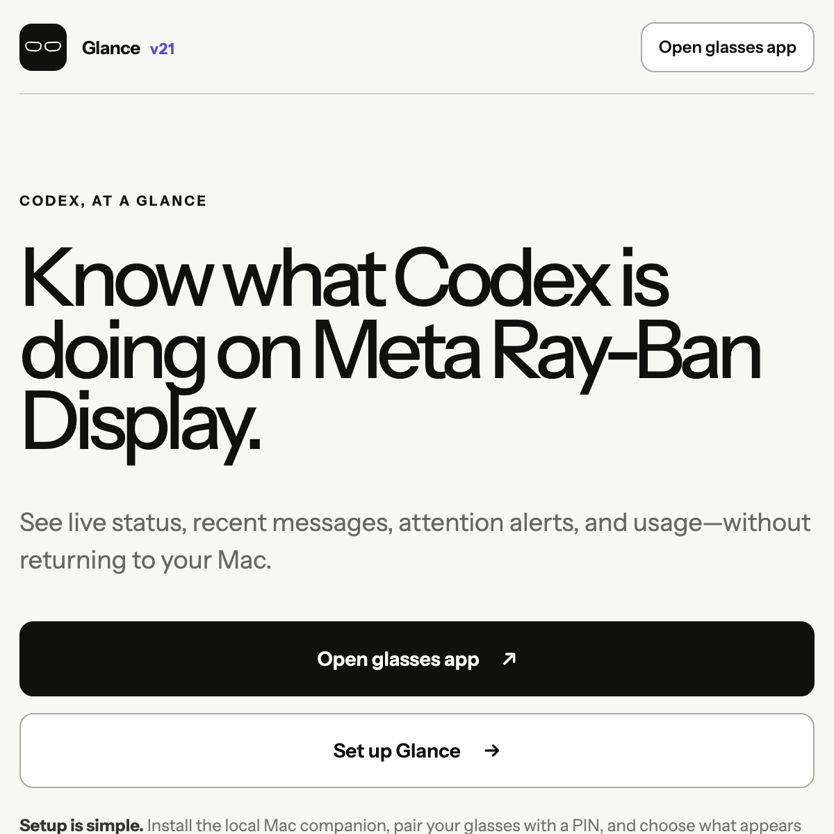 Glance running on the Meta Ray-Ban Display