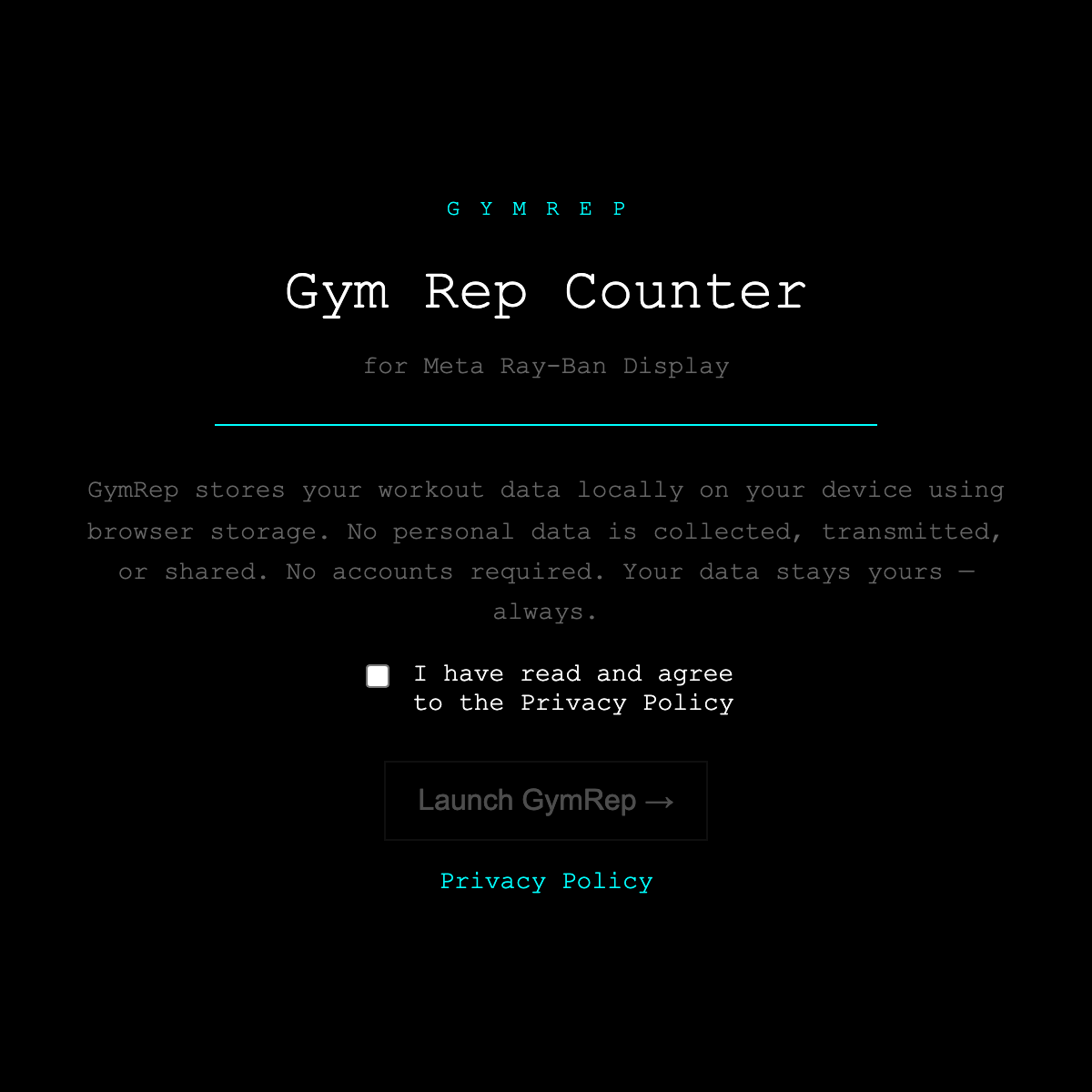 GymRep running on the Meta Ray-Ban Display